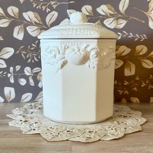 Vintage Himark Harvest Weave White Ceramic Canister with Lid – 16 oz - Rare